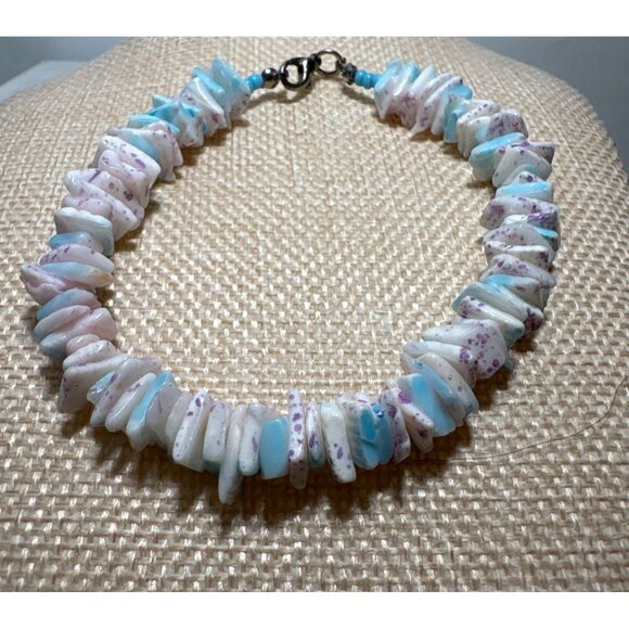 Chip Stone Bracelet Vintage Blue White Purple With Lobster Clasp - Picture 7 of 7